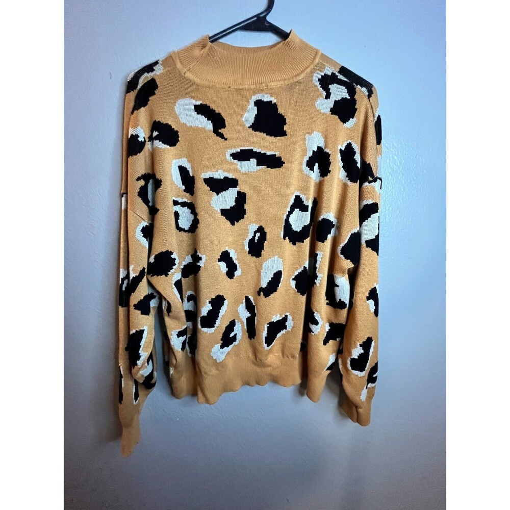 Eloquii Elements Sweater Women's 14-16 Tan Leopard Print Knit Ribbed Pullover
